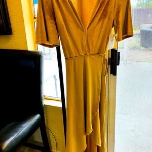 Gold VAGABOND wrap around velvet dress.